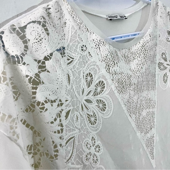 Zara Collection top blouse white lace shirt boho short sleeve Women Medium - Picture 3 of 4